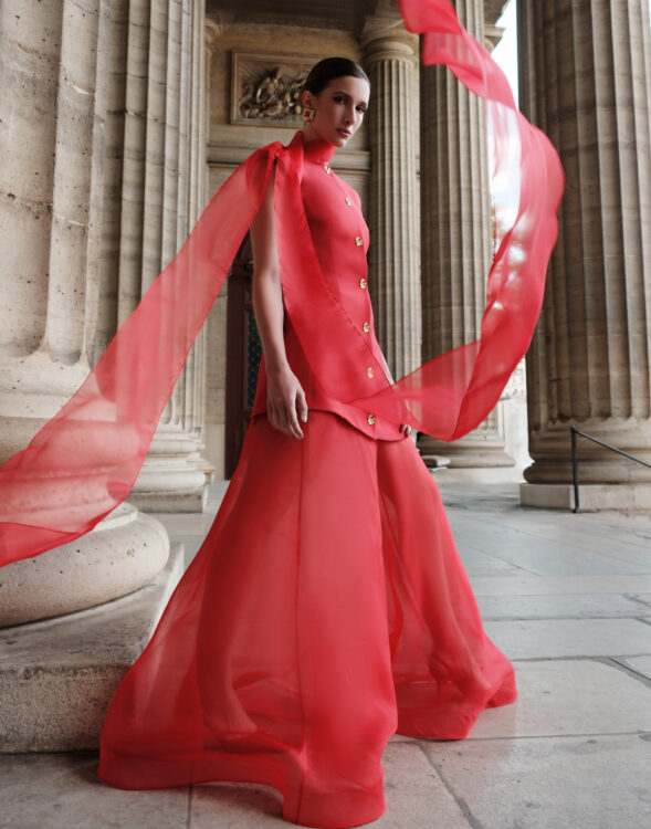 Червоний комплект із міні-сукнею та знімною спідницею з органзи