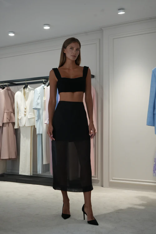 Cropped Suit Top & Sheer Organza Skirt