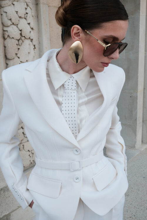 Ivory Belted Tailored Suit