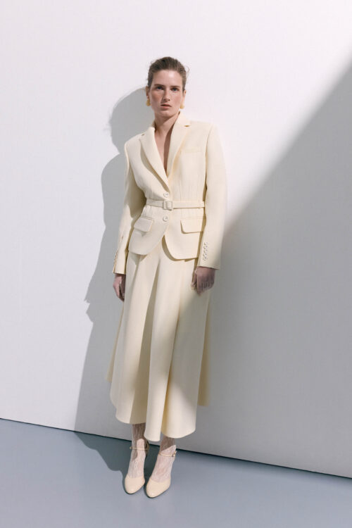 Ivory tailored suit with full skirt