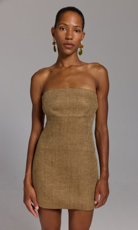 Strapless Italian Wool Herringbone Mini Dress