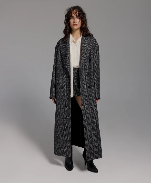 Double-Breasted Wool Herringbone Coat
