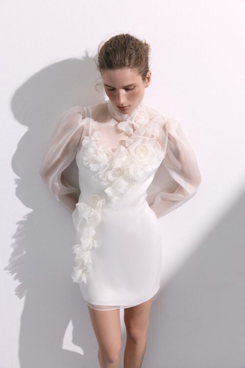 Organza dress decorated with petals